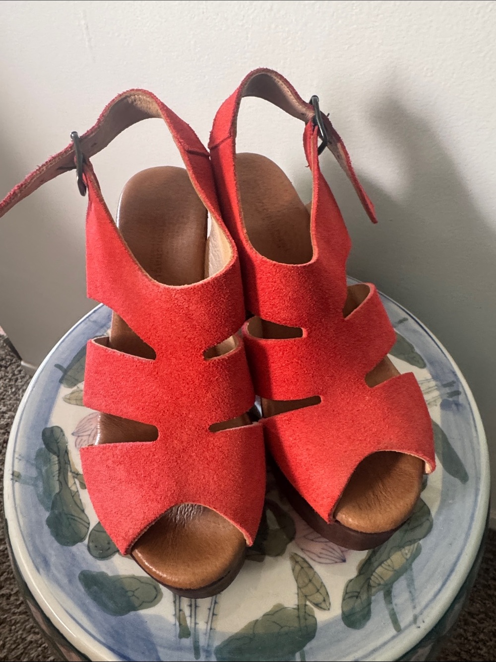 Red Suede Women's Cutout Wedge Sandals
